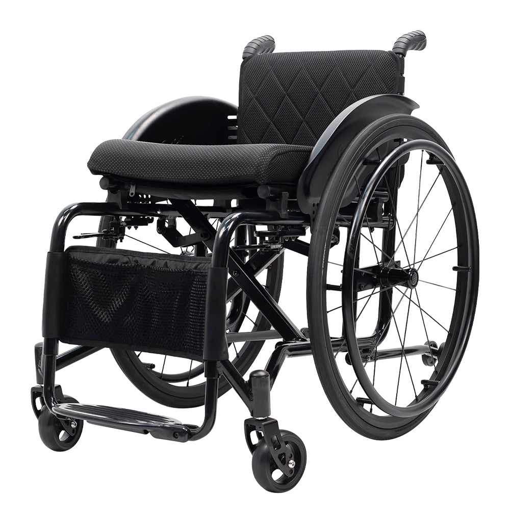 Ultra-Light Sports Wheelchair, Portable Handicapped Competition Trolley, Adjustable Seat Height, An-Ti-Rollback/Shock-Absorbing (Seat Width 44cm)