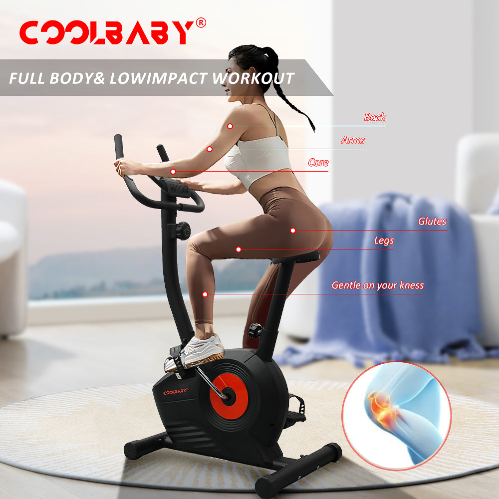 COOLBABY Home Fitness Exercise Bike with 8 Levels Adjustable Magnetic Resistance,Indoor Upright Bike for Cardio Workout,WQSJ-JSC03 - COOLBABY