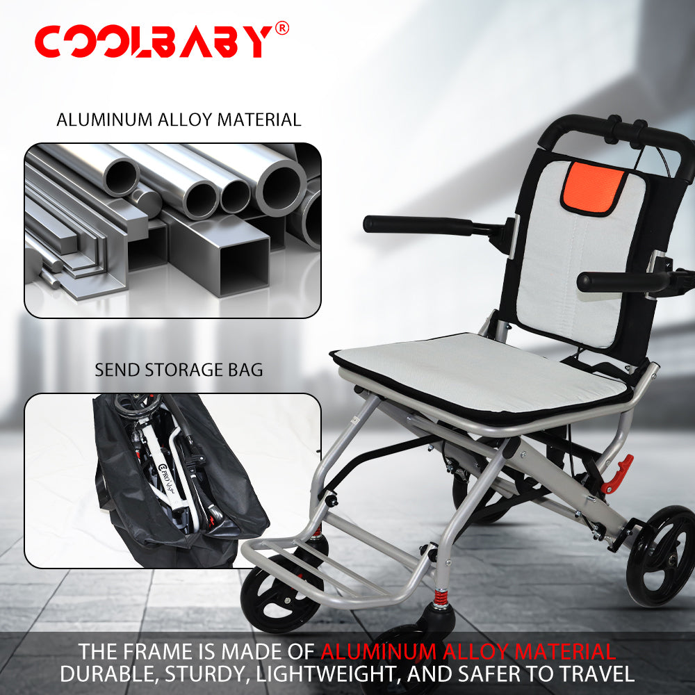 Super Lightweight (Only 19lbs)aluminum wheelchairs for the elderly wheelchairs disabled portable foldable double support frame small hand push scooter