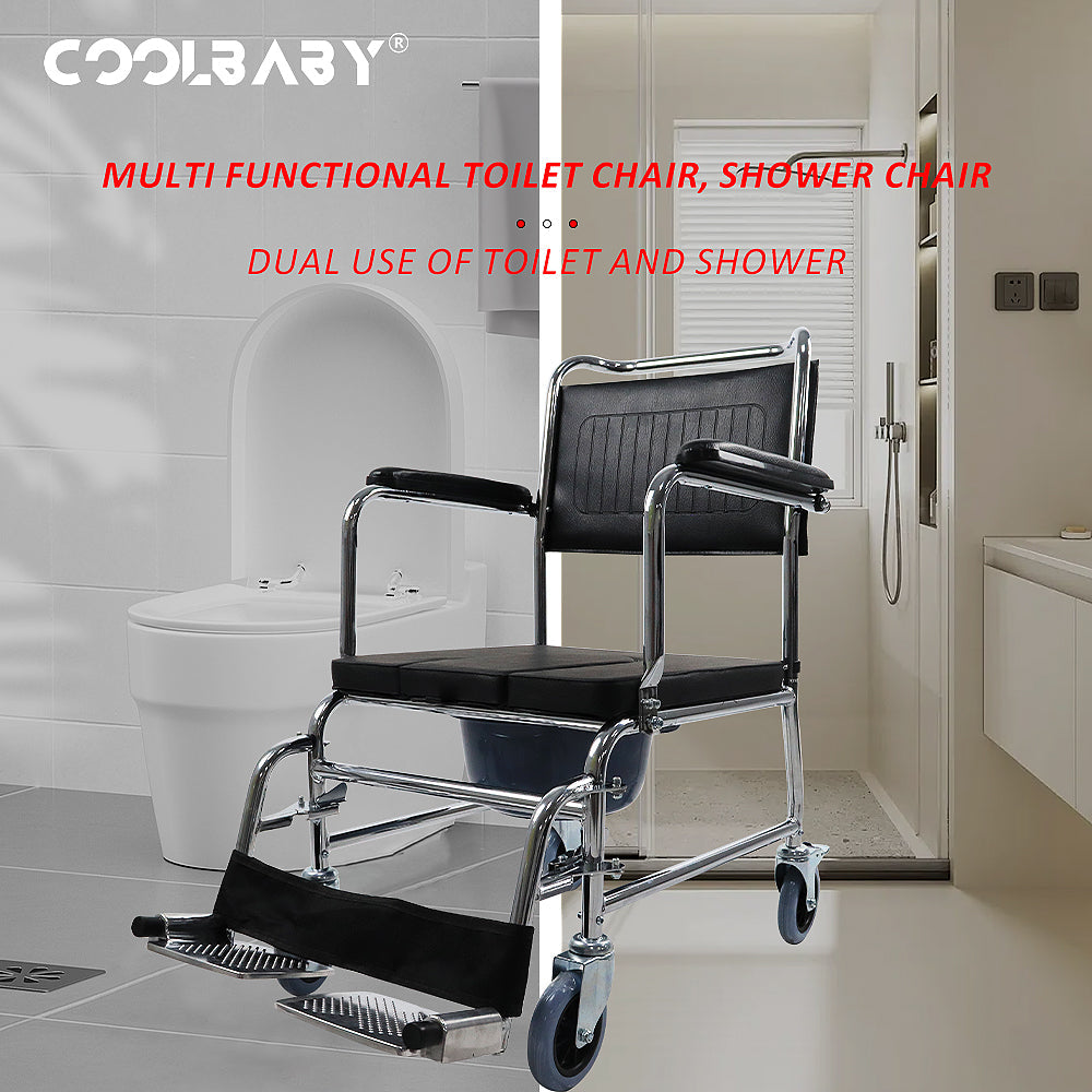 Wholesale SSZ1004 Bedside Toilet Chair 4-in-1 Shower Toilet Wheelchair Rolling Transport Chair The Armrest Can Be Lifted