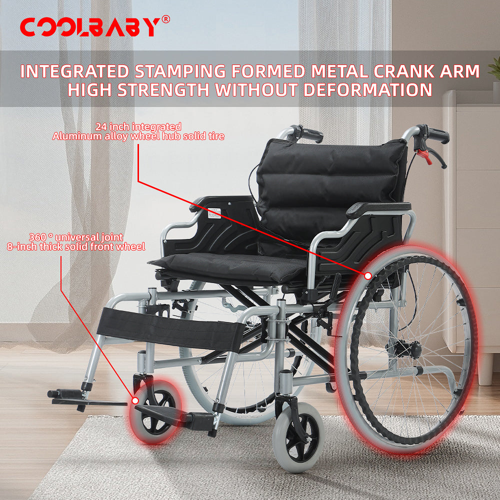 Wholesale 56CM Wide Foldable Lightweight Wheelchair for Adult 300lbs Heavy-Duty Folding Transport Self-Propelled Wheel Chair with 24-Inch Seat