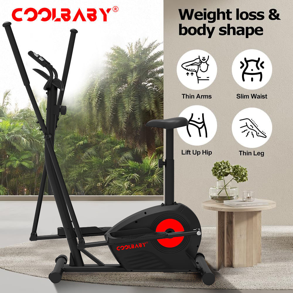 COOLBABY Elliptical Machine,Elliptical Exercise Machine for home with Seat,8 Resistance Levels,Pulse Rate Grips and LCD Monitor,WQSJ-JSC02 - COOLBABY