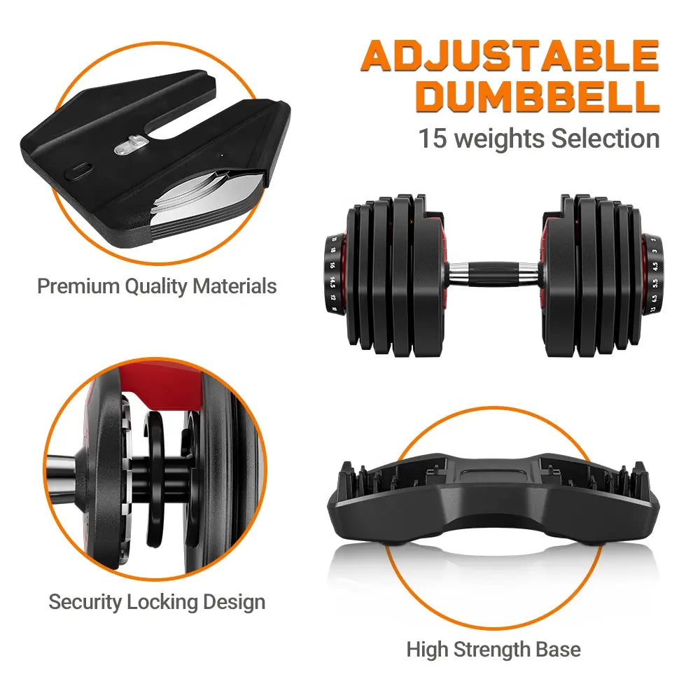 Wholesale Adjustable 22KG Dumbbell(2KG to 22KG),15-in-One Weights Training,Non-Slip Handle Grip,Security Locking,Dumbbell for Home GYM