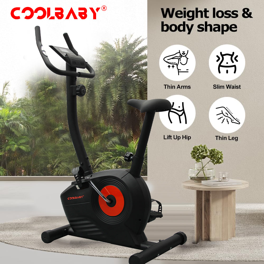 COOLBABY Home Fitness Exercise Bike with 8 Levels Adjustable Magnetic Resistance,Indoor Upright Bike for Cardio Workout,WQSJ-JSC03 - COOLBABY