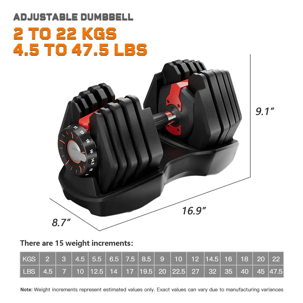 Wholesale Adjustable 22KG Dumbbell(2KG to 22KG),15-in-One Weights Training,Non-Slip Handle Grip,Security Locking,Dumbbell for Home GYM