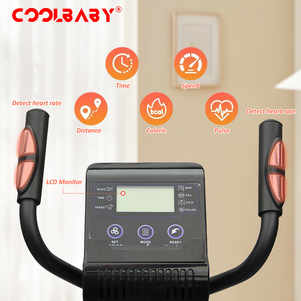 COOLBABY Elliptical Machine,Elliptical Exercise Machine for home with Seat,8 Resistance Levels,Pulse Rate Grips and LCD Monitor,WQSJ-JSC02 - COOLBABY