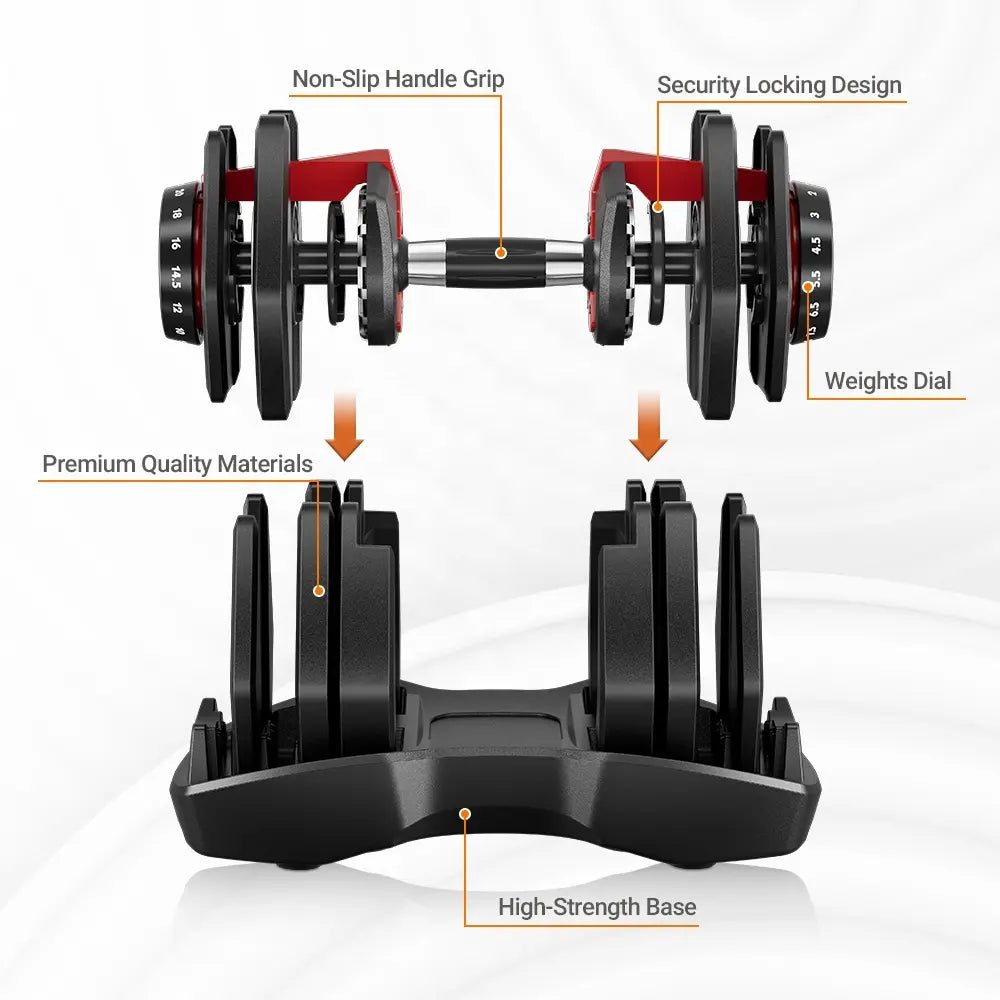 Wholesale Adjustable 22KG Dumbbell(2KG to 22KG),15-in-One Weights Training,Non-Slip Handle Grip,Security Locking,Dumbbell for Home GYM