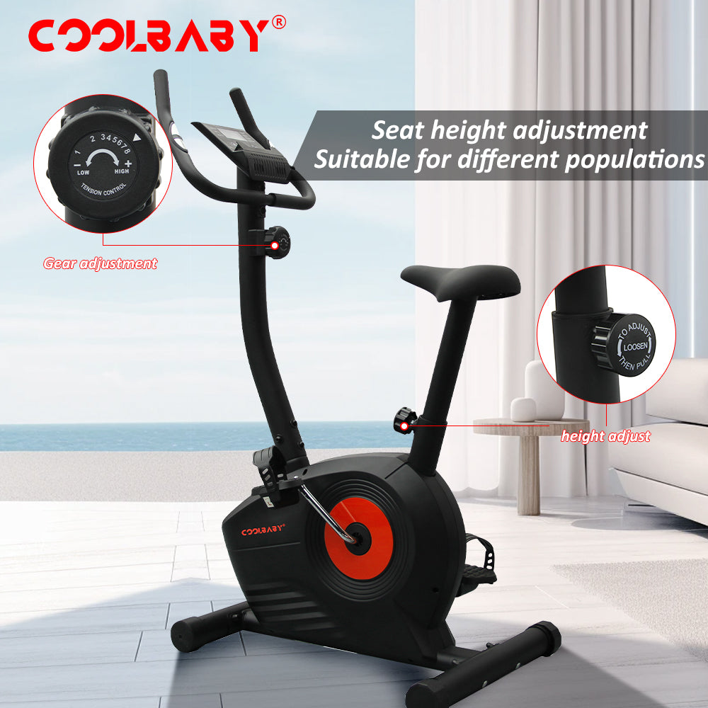 COOLBABY Home Fitness Exercise Bike with 8 Levels Adjustable Magnetic Resistance,Indoor Upright Bike for Cardio Workout,WQSJ-JSC03 - COOLBABY