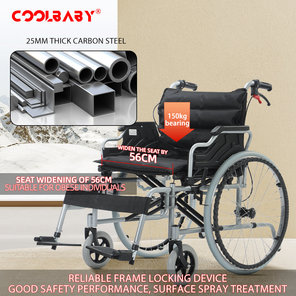 Wholesale 56CM Wide Foldable Lightweight Wheelchair for Adult 300lbs Heavy-Duty Folding Transport Self-Propelled Wheel Chair with 24-Inch Seat