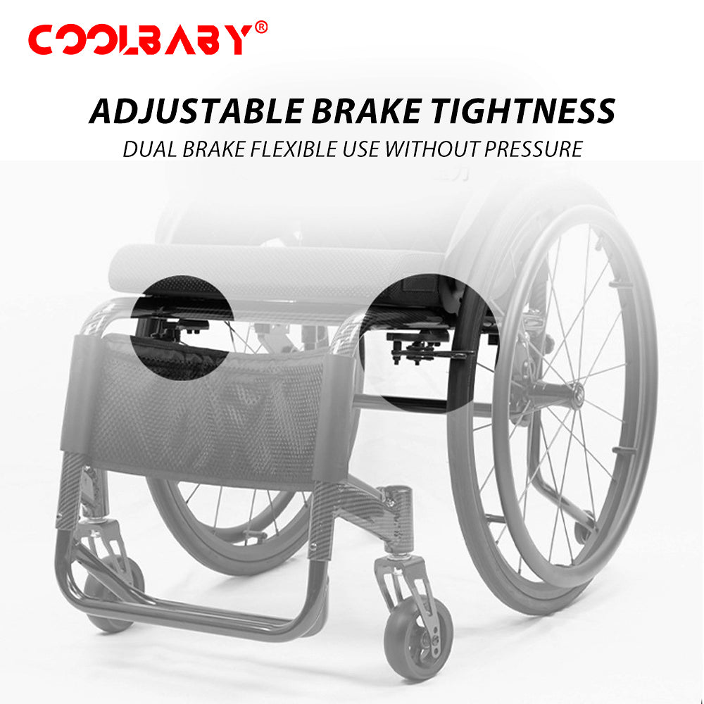 Ultra-Light Sports Wheelchair, Portable Handicapped Competition Trolley, Adjustable Seat Height, An-Ti-Rollback/Shock-Absorbing (Seat Width 44cm)