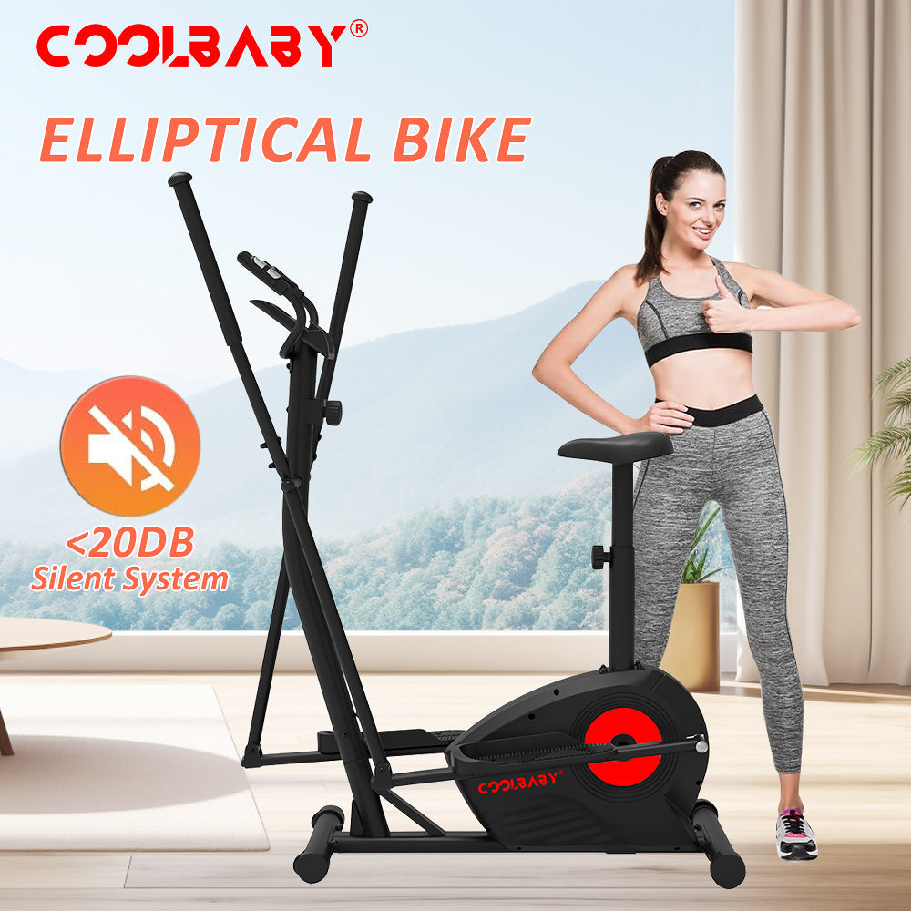 COOLBABY Elliptical Machine,Elliptical Exercise Machine for home with Seat,8 Resistance Levels,Pulse Rate Grips and LCD Monitor,WQSJ-JSC02 - COOLBABY