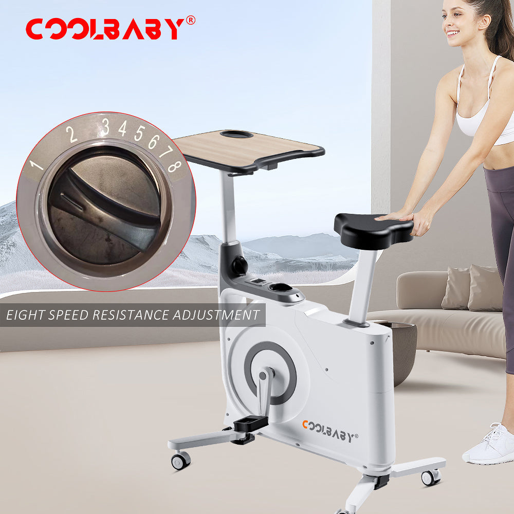 COOLBABY Exercise Bike with Desk,Home Office Fitnessbike,8-Level Magnetic Resistance,Foldable Base,LCD Monitor, Max 120 KG,LZM-JSC04 - COOLBABY