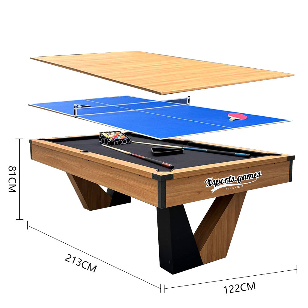 7 FT Pool Table, Billiard/Table Tennis/Dining Table with 2 Cue Sticks, Billiard Balls, Cues, Black Cloth, 84" L x 48" W x 32" H