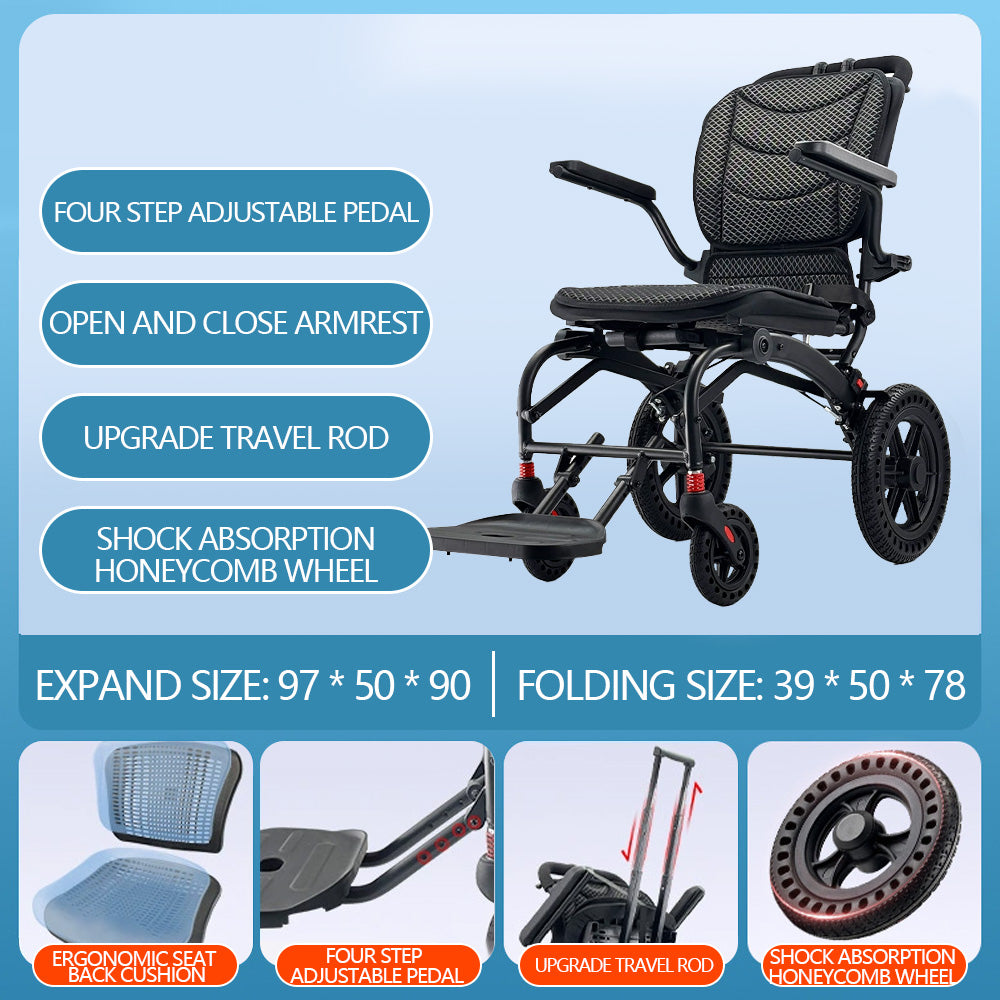 Ultra Lightly Folding Manual Travel Wheelchair for Disabled and Elderly with Telescopic Handle Could Carry on the Plane