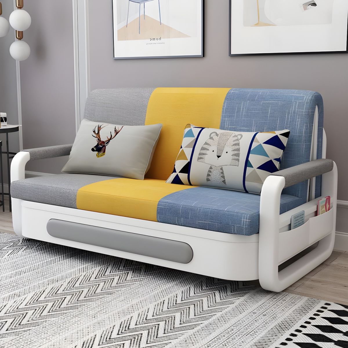Apartment Furniture Foldable Sofa Bed Storage Modern Folding Adjustable Sofa Bed For Living & Bed Room (Tricolor, Width158cm)