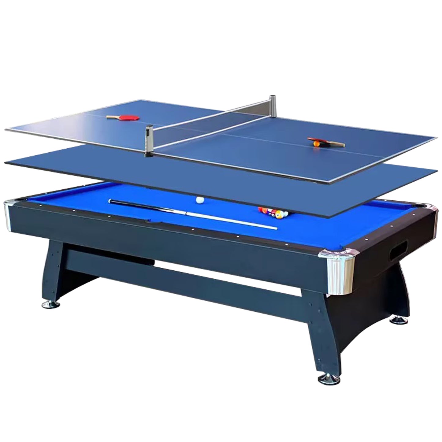 Wholesale 3-in-1 7FT & 8FT Professional Billiard Pool Table with Table Tennis Top – Blue Felt, Full Accessories – For Home, Bar, Office & Clubs