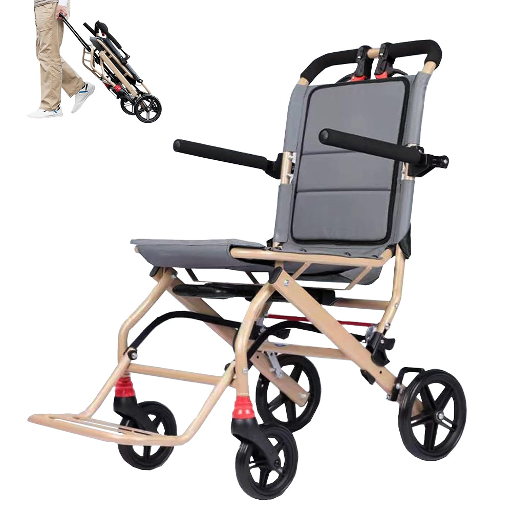 Manual Wheelchair, Lightweight Foldable Transport Wheelchair with Telescopic Handle
