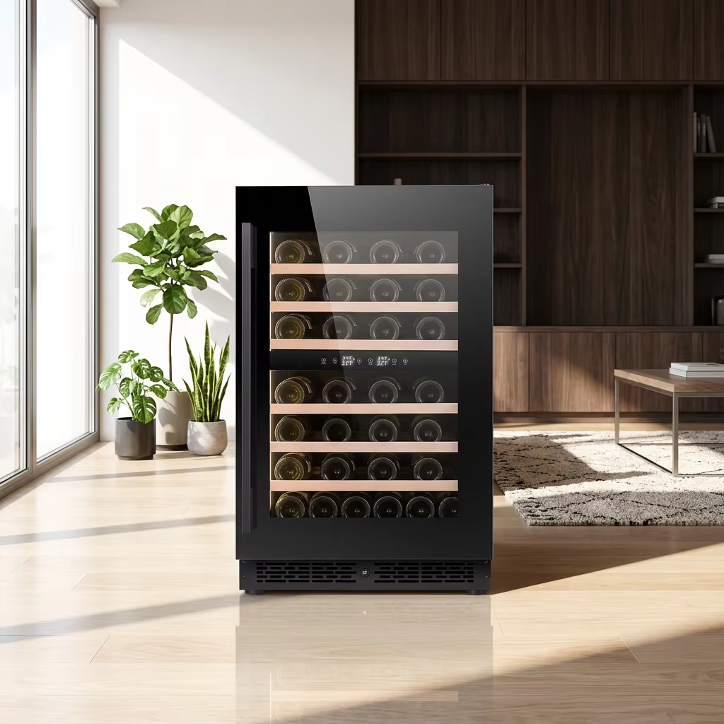 24 Inch Dual Zone Wine Fridge, 41 Bottle Wine Cooler, Right-Hinged