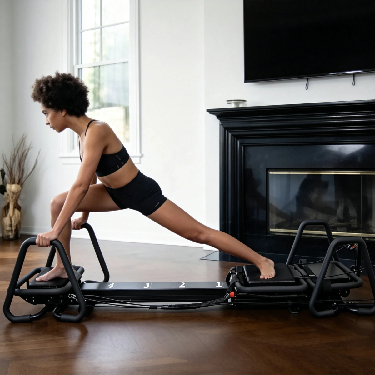 Black Aluminum Pilates Reformer Machine for Fitness Clubs Studio Use and Home Training