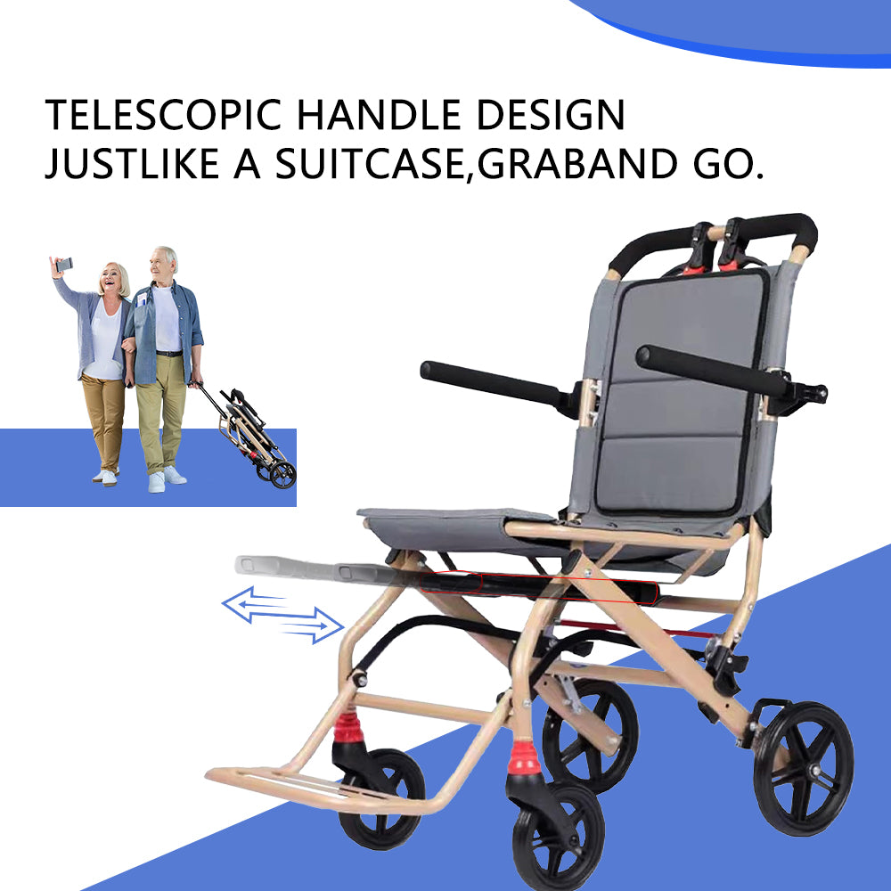 Manual Wheelchair, Lightweight Foldable Transport Wheelchair with Telescopic Handle
