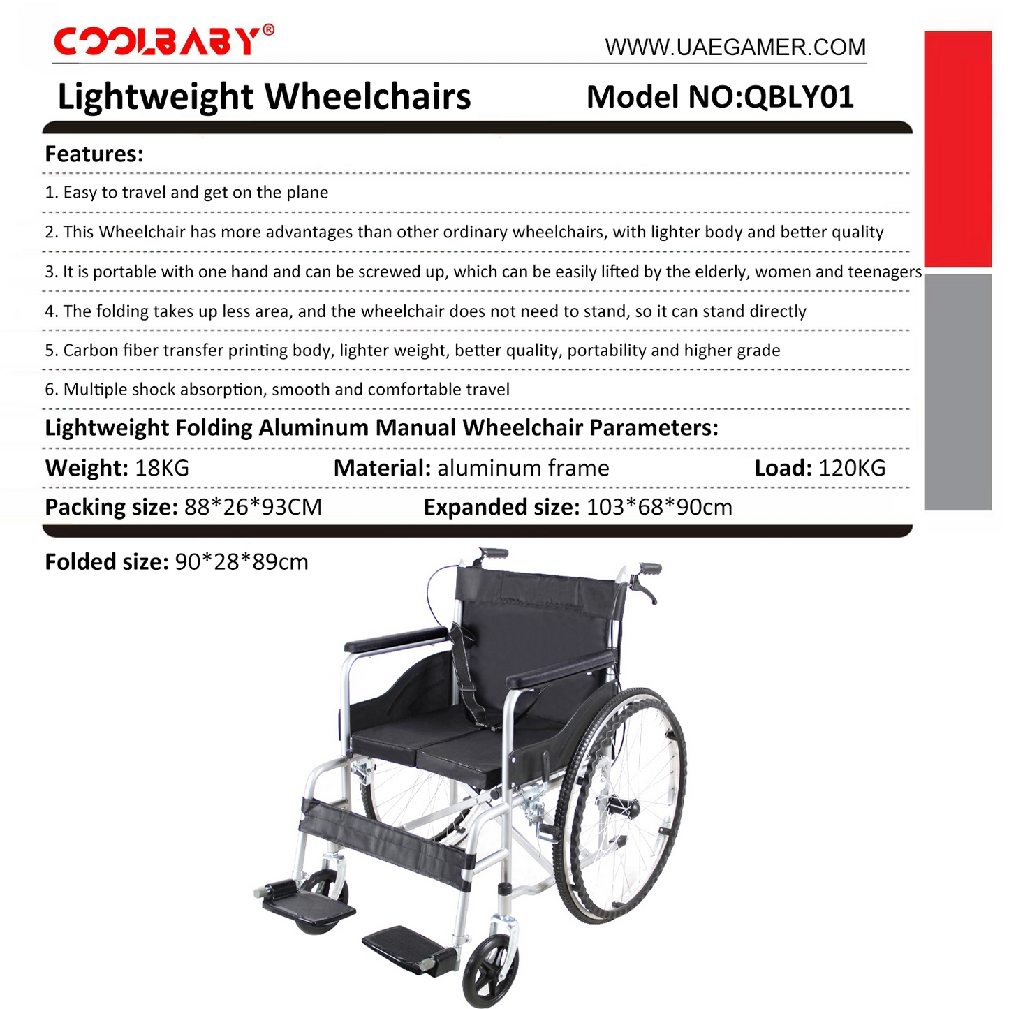Wholesale QBLY01: Lightweight Foldable Wheelchair for Elderly with Adjustable Seat Cushion - Enhanced Medline Experience!