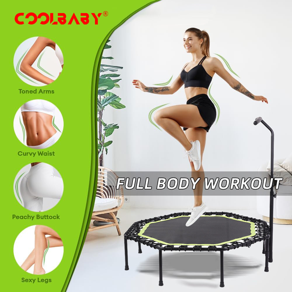 Wholesale 51 Inch Quiet Mini Trampoline with Adjustable Handles, Fitness Trampoline, Bungee Jumping, Cardio Trainer for Adults Workout