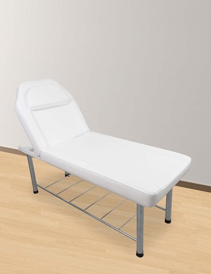 Stationary Massage Bed, Lash Spa Bed, Heavy Duty Massage Table with Memory Foam Layer Salon Bed - White