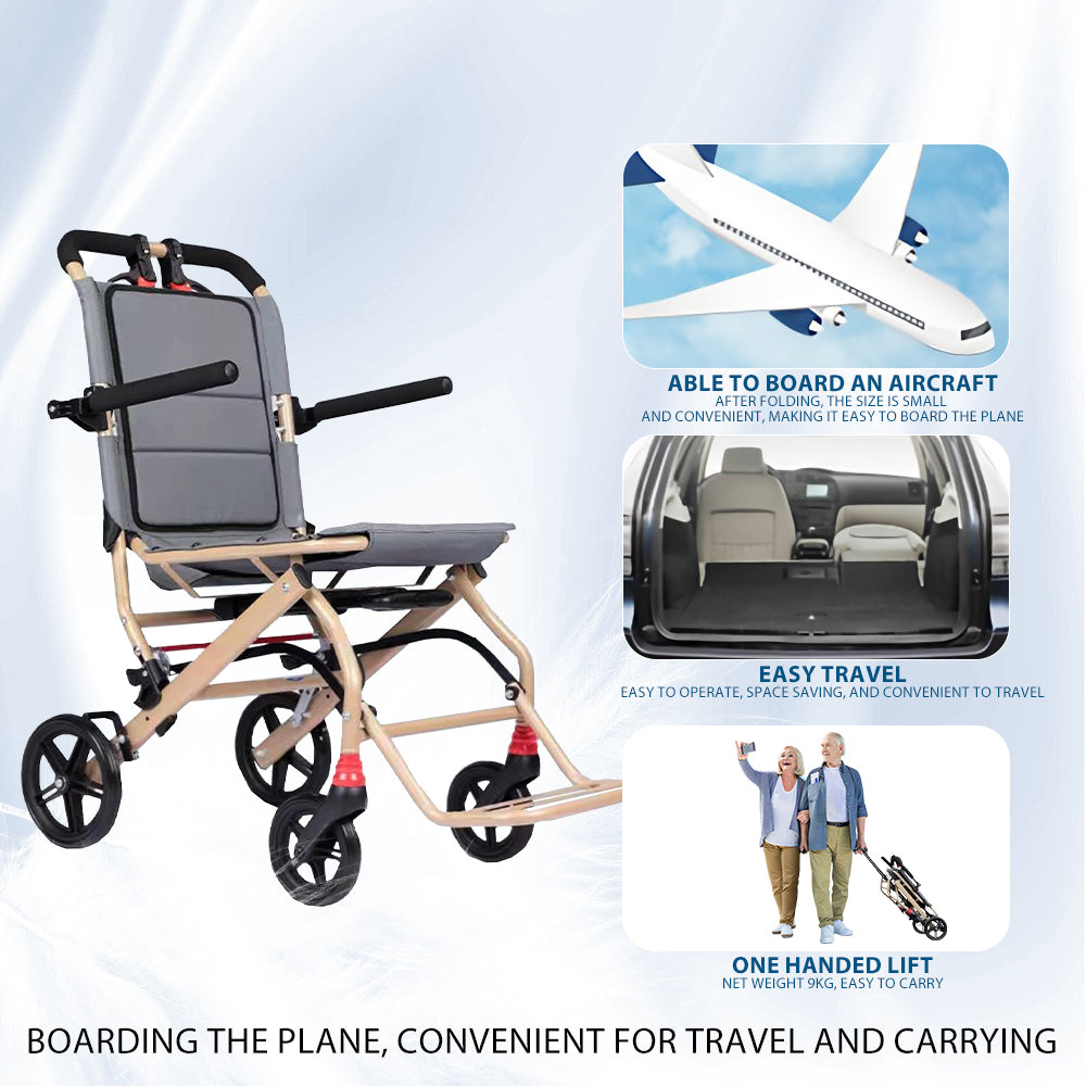 Manual Wheelchair, Lightweight Foldable Transport Wheelchair with Telescopic Handle