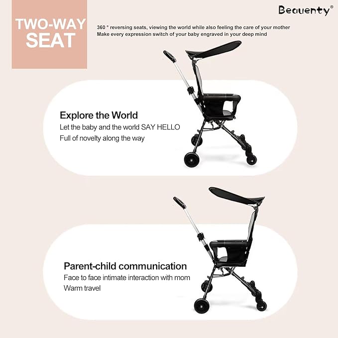 Kids Stroller, Compact Baby Stroller, Lightweight Travel Stroller with Adjustable Handles and Backrest