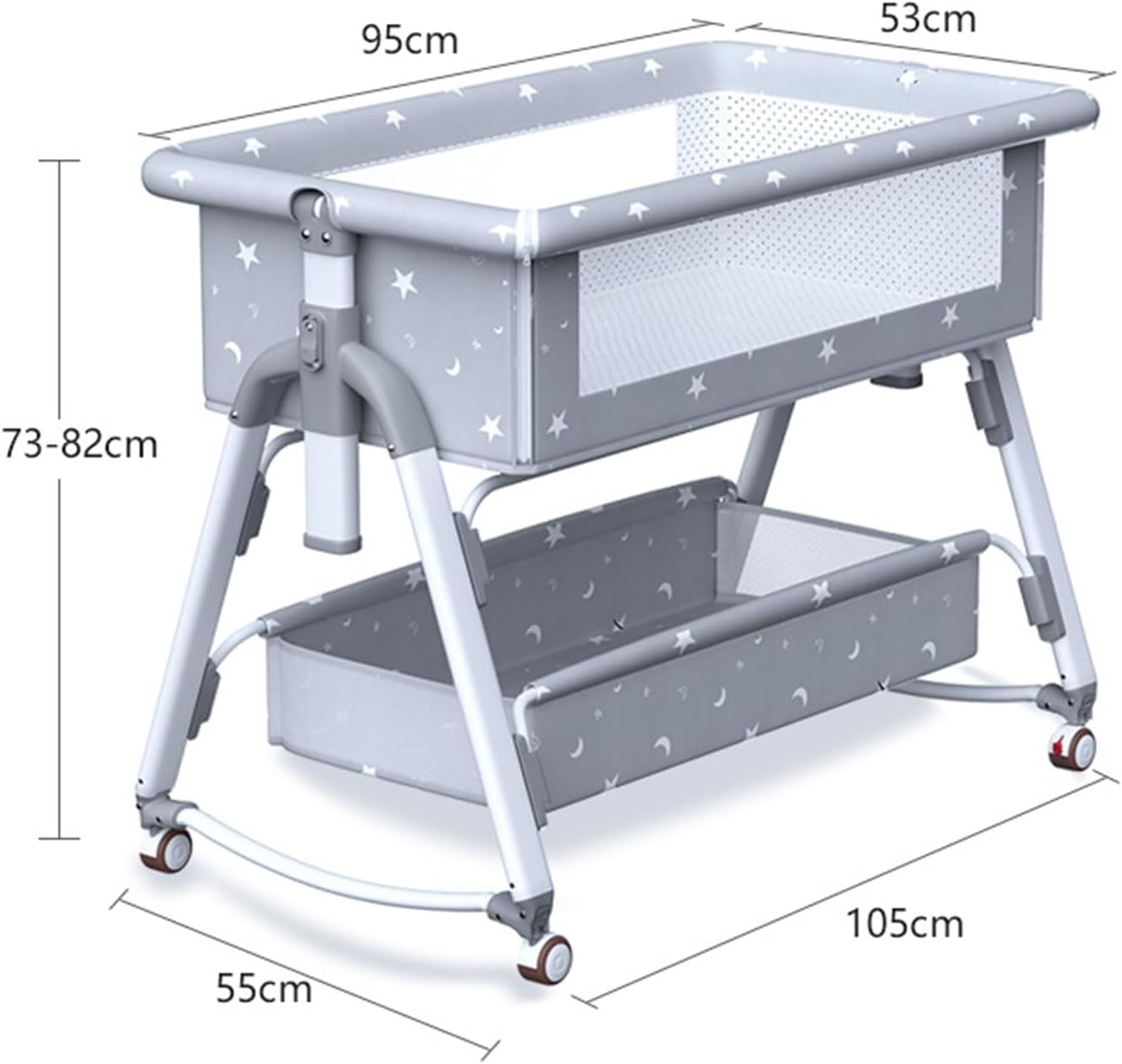 Bedside Crib,Aluminum Alloy Baby Bed Foldable Newborn Baby Bassinet, Adjustable Height