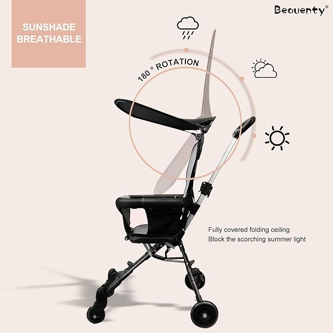 Kids Stroller, Compact Baby Stroller, Lightweight Travel Stroller with Adjustable Handles and Backrest