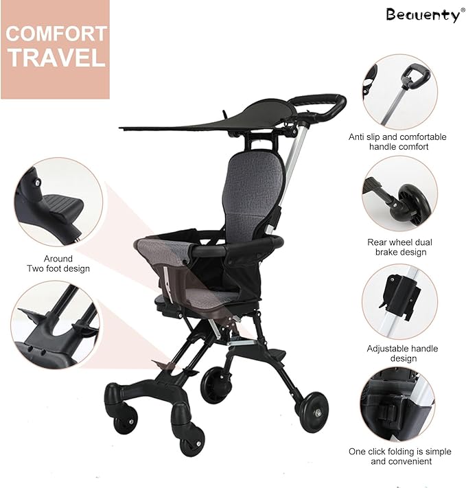 Kids Stroller, Compact Baby Stroller, Lightweight Travel Stroller with Adjustable Handles and Backrest