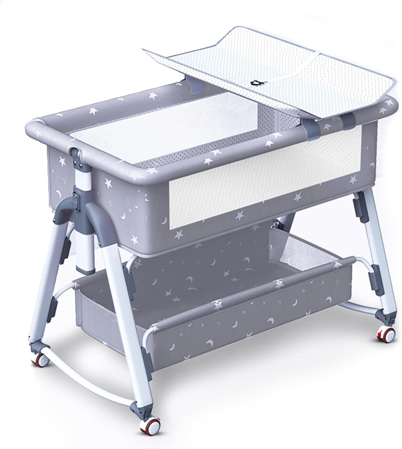 Bedside Crib,Aluminum Alloy Baby Bed Foldable Newborn Baby Bassinet, Adjustable Height