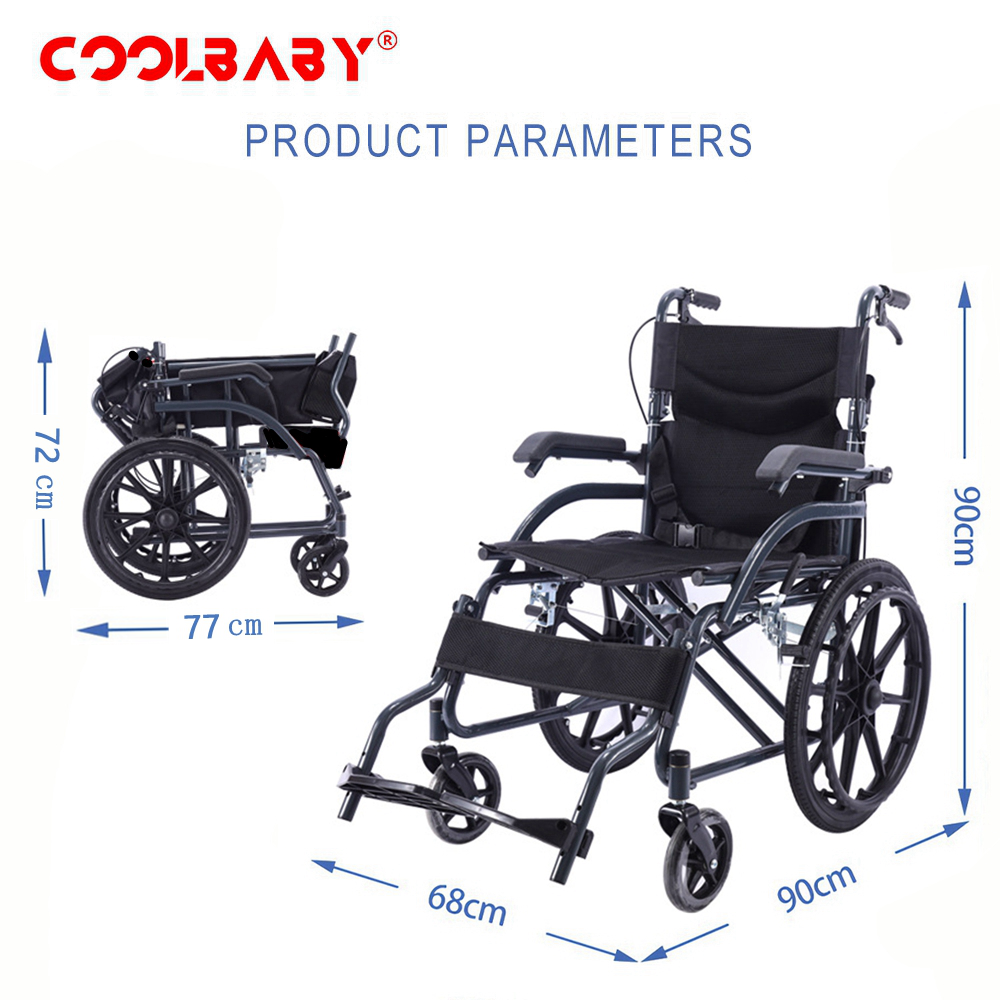 COOLBABY SSZ-LY02 Thick Steel Steel Elderly Wheelchair Foldable Lightweight Elderly Wheelchair Adjustable Legs with Handbrake 24 Inch Solid Wheel - coolbabymalls