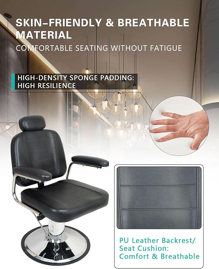 Vintage Salon Chair - 360 Degrees Hydraulic Rolling Barber Chair - Black