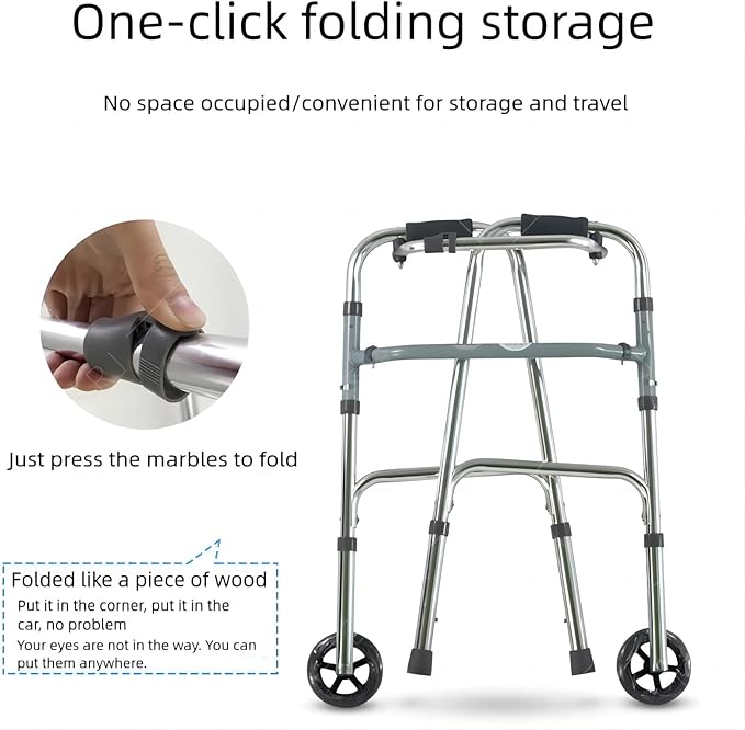 Wholesale Lightweight Folding Walker with 5-Inch Wheels and Adjustable Height, Supports Up to 136kg