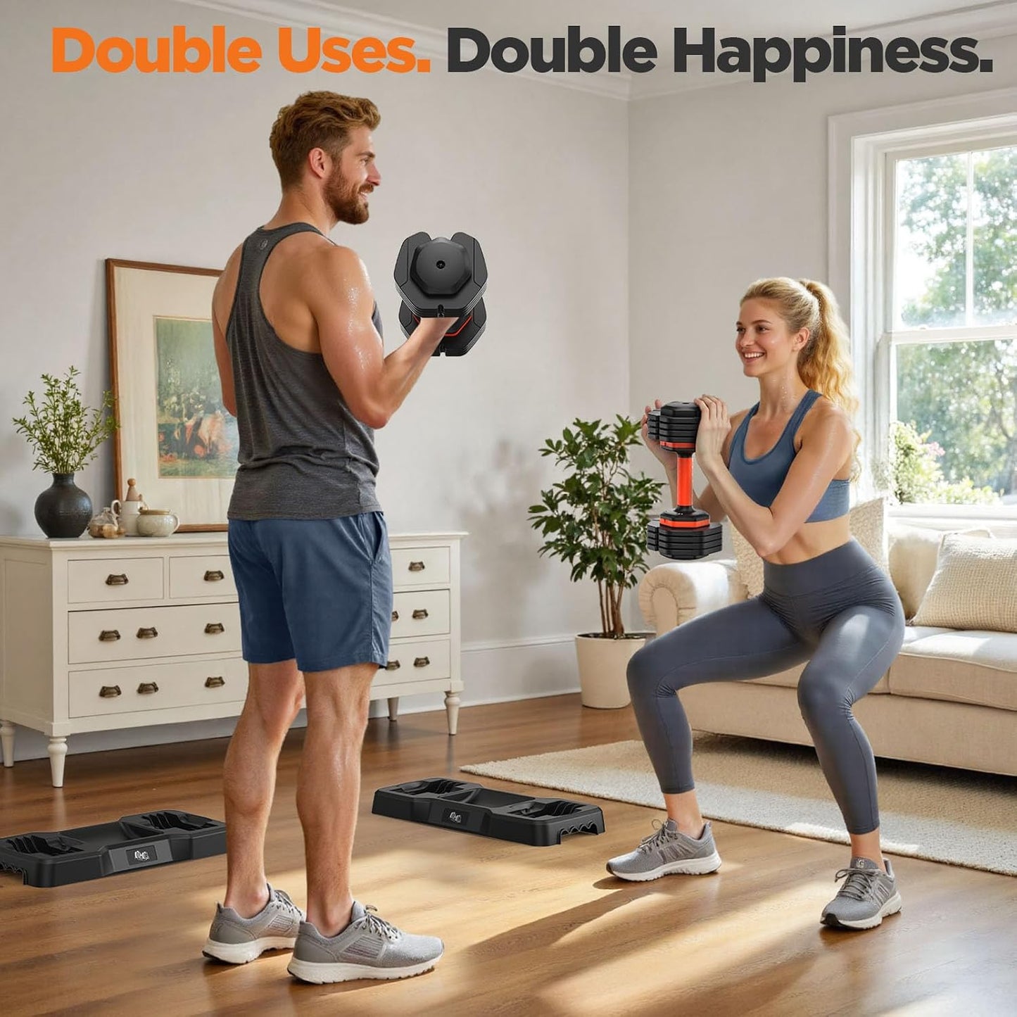 1 Pair 55LBS Weights Dumbbell Set with Storage Box, Adjustable Dumbbell Set of 2 - Black
