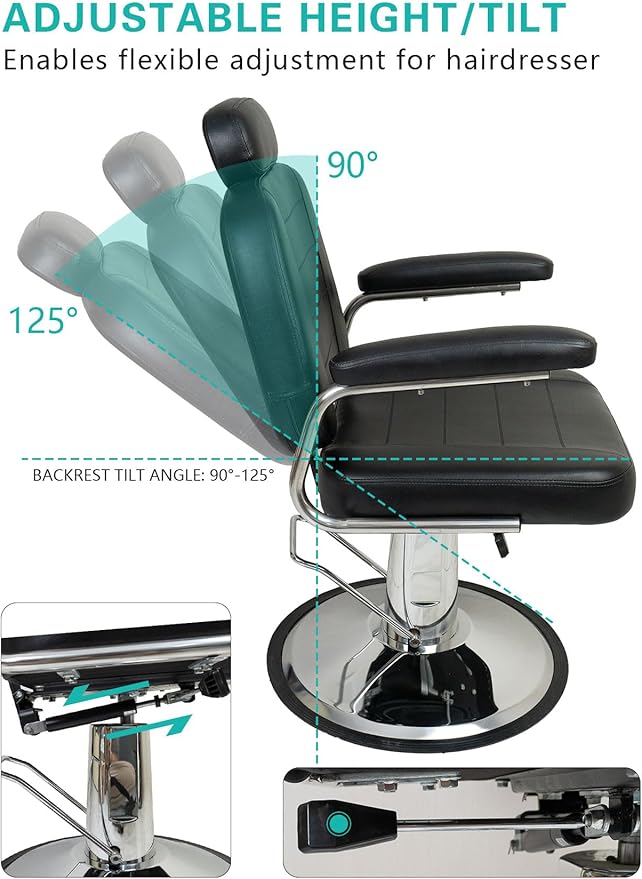 Vintage Salon Chair - 360 Degrees Hydraulic Rolling Barber Chair - Black