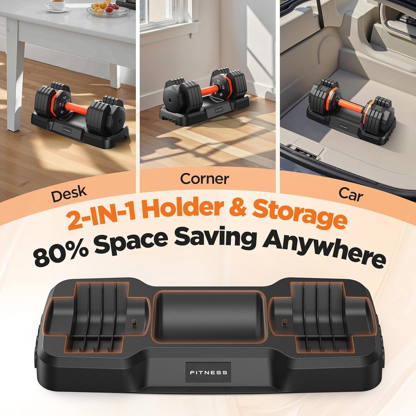 1 Pair 55LBS Weights Dumbbell Set with Storage Box, Adjustable Dumbbell Set of 2 - Black
