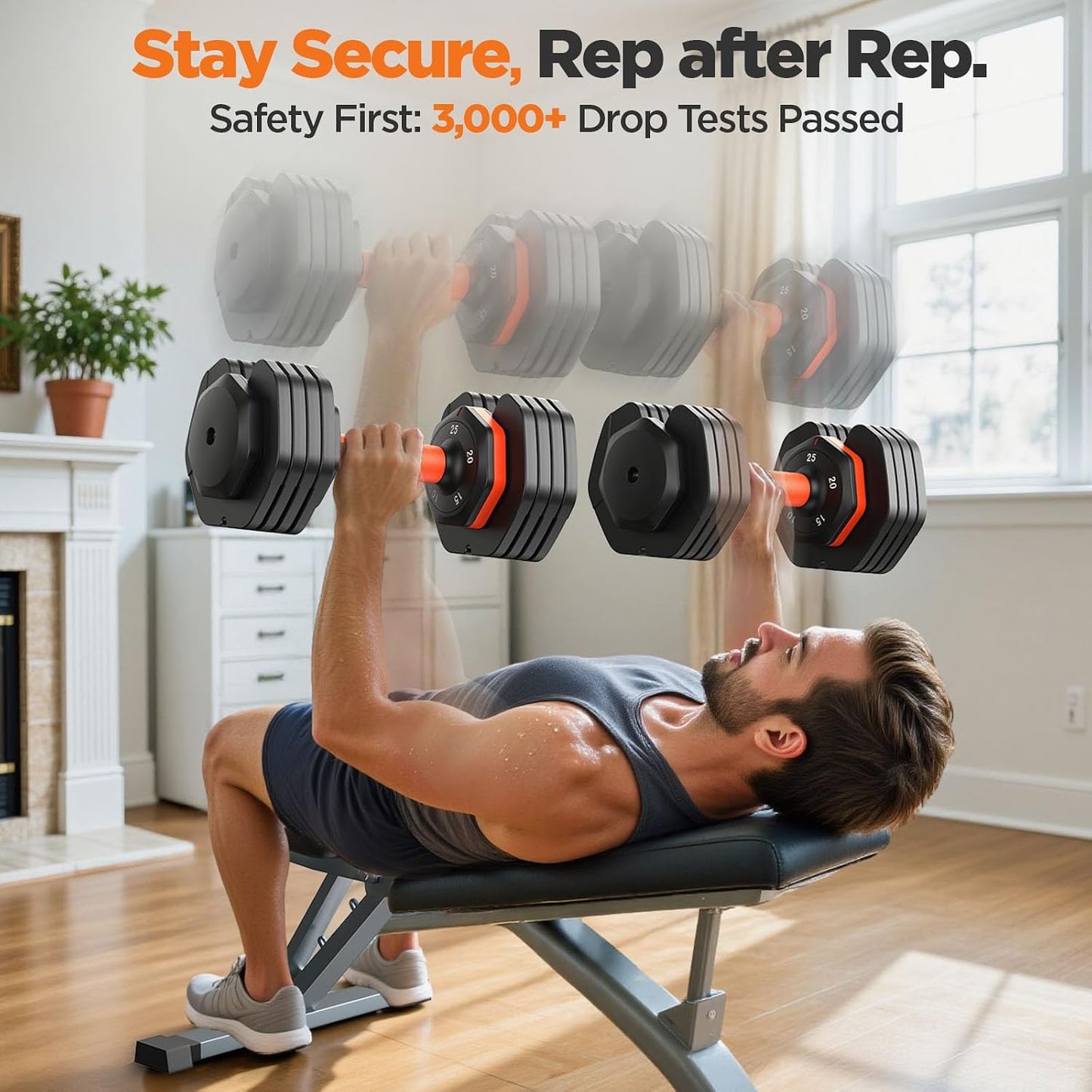 1 Pair 55LBS Weights Dumbbell Set with Storage Box, Adjustable Dumbbell Set of 2 - Black