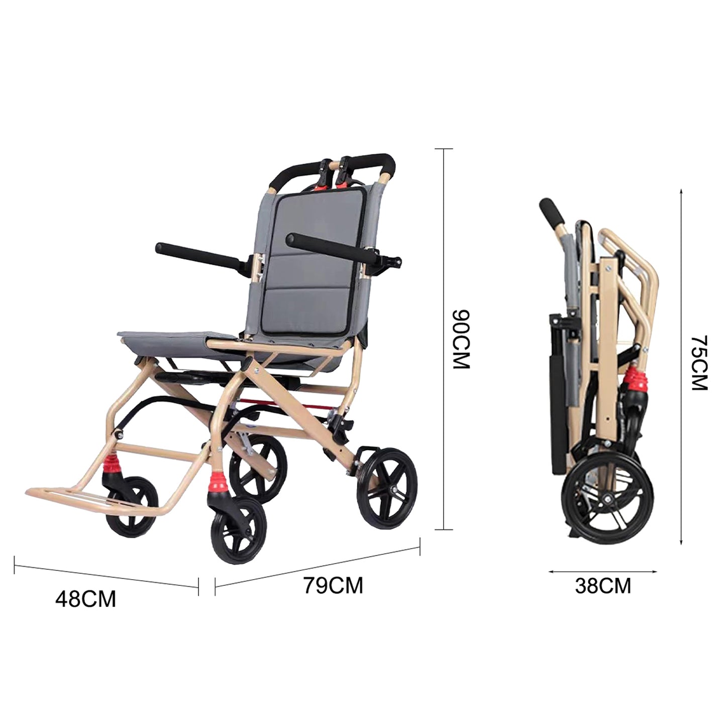 Manual Wheelchair, Lightweight Foldable Transport Wheelchair with Telescopic Handle