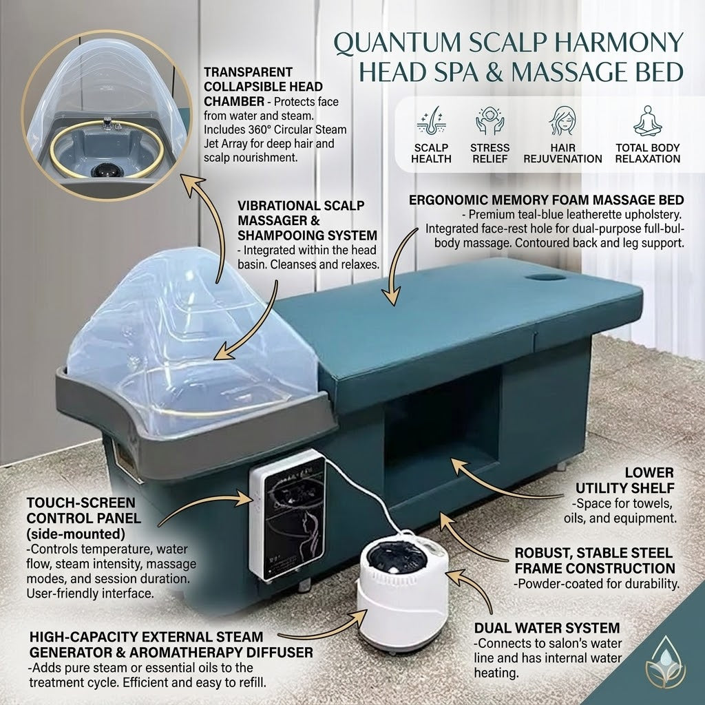 Premium Multifunctional Shampoo Bed with Custom Water Circulation & Fumigation – Professional Salon Spa Bed