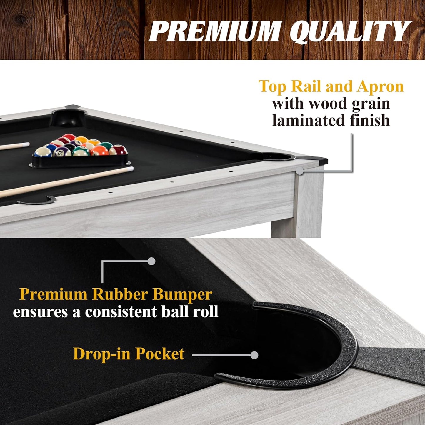 7FT Drop Pocket Billiard Pool Table 3-in-1 Dining Top & Table Tennis with Game Accessories