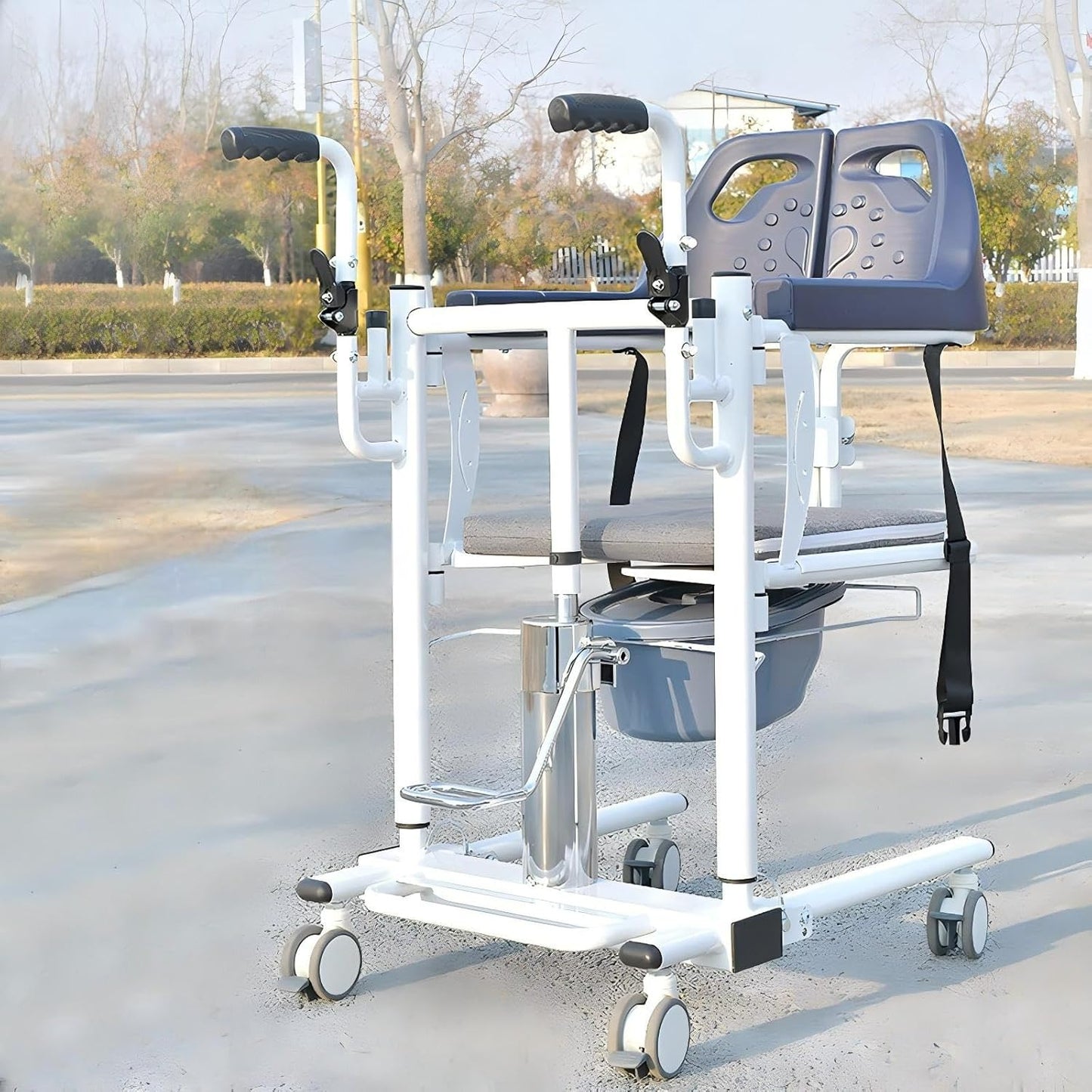 Wholesale Hydraulic Patient Lift Transfer Chair - Adjustable Height, Soft Toilet Seat, 150kg Capacity, Shower & Bathroom Wheelchair