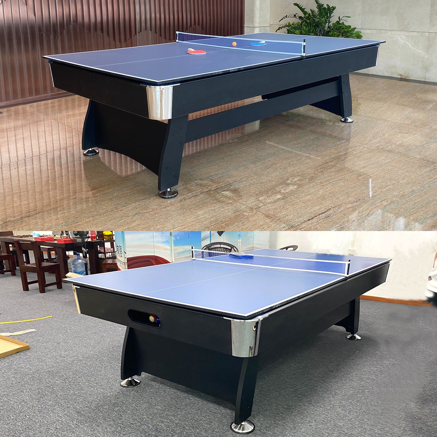 Wholesale 3-in-1 7FT & 8FT Professional Billiard Pool Table with Table Tennis Top – Blue Felt, Full Accessories – For Home, Bar, Office & Clubs
