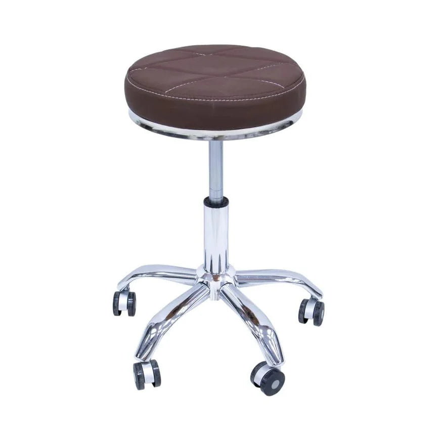 Coffee Color Round Rolling Stool - Versatile Seating for Salon, Office, Spa, and Makeup Tables