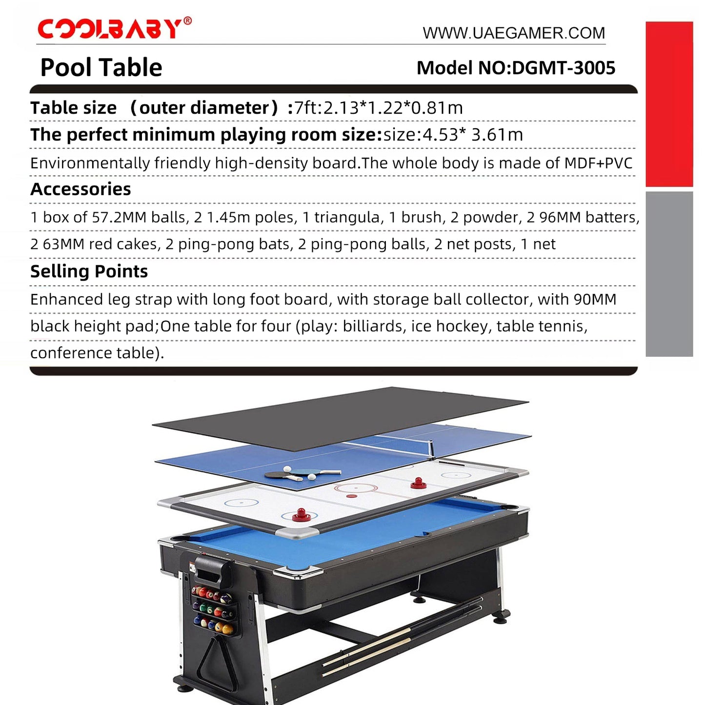 Wholesale 4 in 1 7ft Pool Billiard Table + Household Table Tennis Table + meeting or dining table Multi Function Game Table