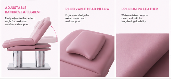 Electric Pink Massage & Treatment Bed – Adjustable Spa Bed with Cushion