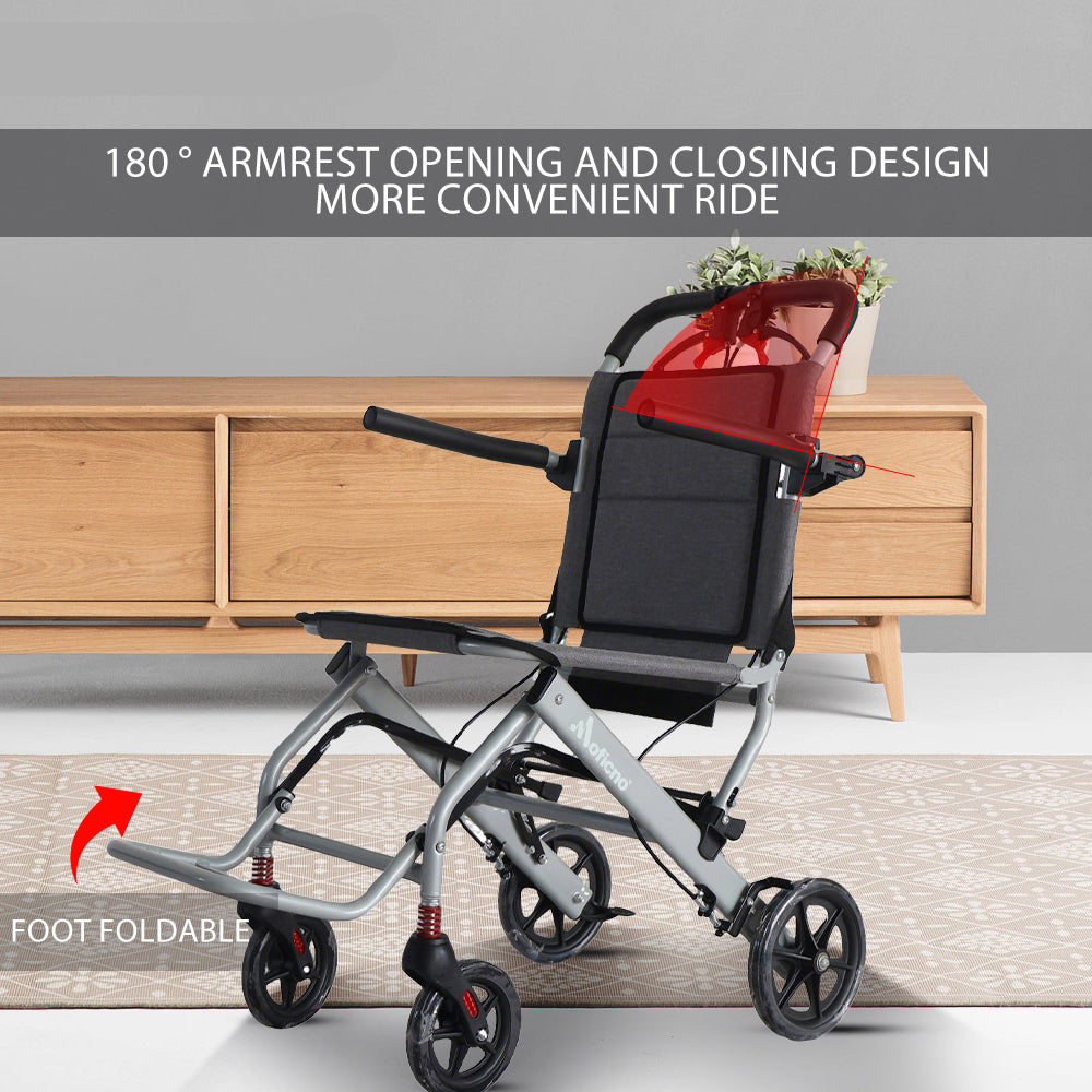 Manual Wheelchair, Lightweight Foldable Transport Wheelchair, Adults Elderly Transport Chair, Travel Wheelchair with Support 220lbs