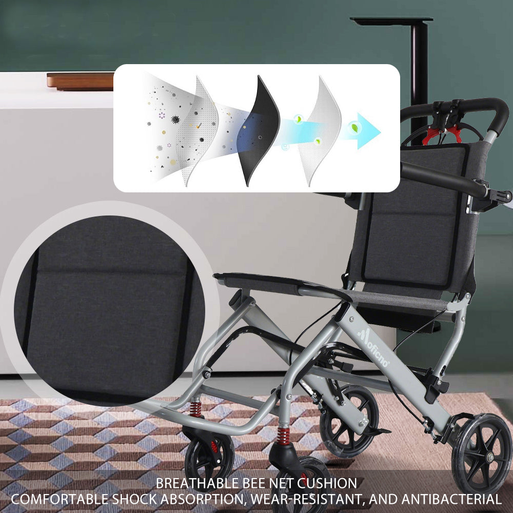 Manual Wheelchair, Lightweight Foldable Transport Wheelchair, Adults Elderly Transport Chair, Travel Wheelchair with Support 220lbs